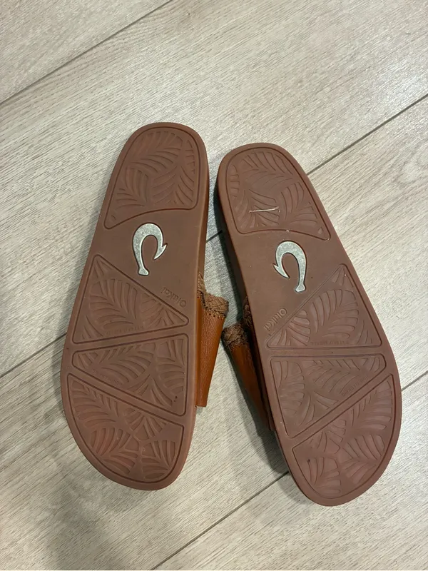 OluKai Women’s Pakea Woven Brown Slip On Sandal Leather Size 10 - Image 7