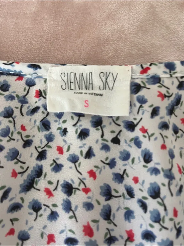 Sienna Sky White Floral V-Neck Cinch Waist Blouse with Navy & Red Accents - Image 2