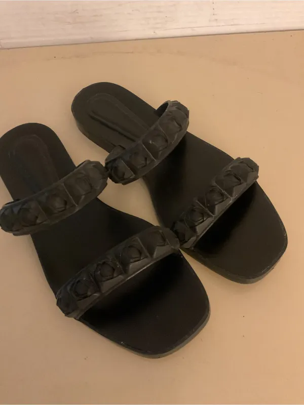 Stuart Weitzman Black rubber Braided Rosita flat Slide Sandals US 7 - Image 3