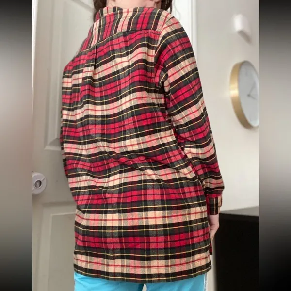 Vintage Eddie Bauer‎ Plaid Half Zip Flannel Sweater Top Sz S Red Granola Outdoor - Image 3