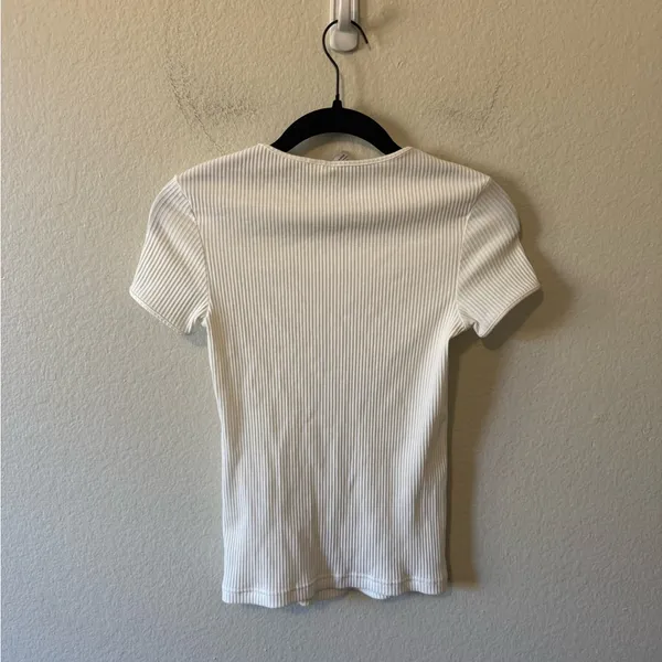 & Other Stories Ribbed White Tee Size 2 Bridal Basic Casual Spring Summer Layer - Image 6