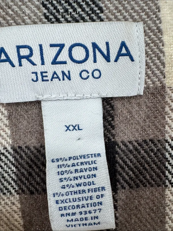 Arizona Jeans Cream black plaid button front shacket shirt jacket XXL - Image 8