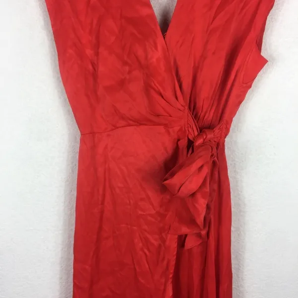 Anthropologie Maeve Open-Back Satin Wrap Midi Dress Orange Small Resort Wear - Image 11