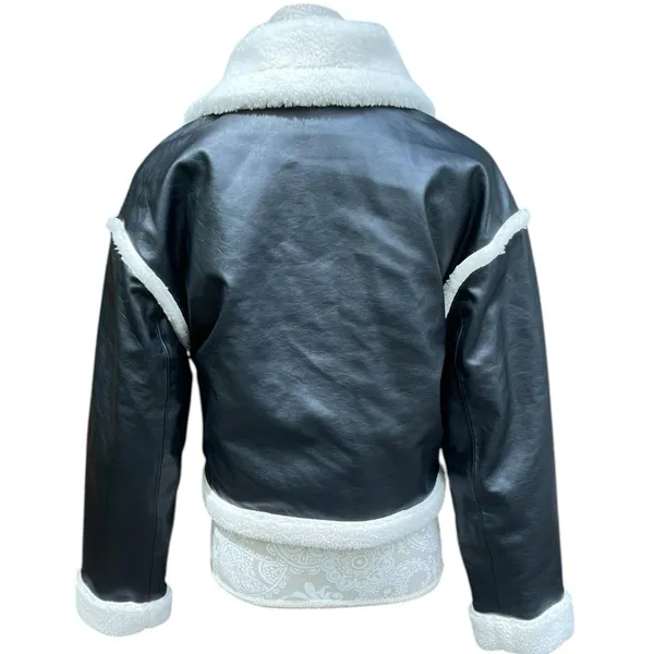 Hollister Cropped Moto Jacket S Black Vegan Leather Faux Fur Sherpa Lined Y2K - Image 5