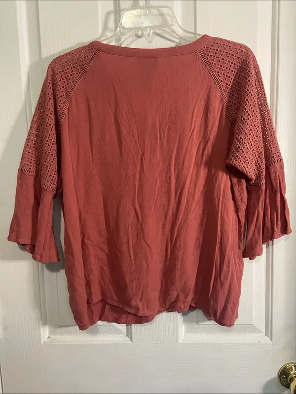 Wrangler Coral Crochet Yoke Peasant Blouse - Image 3