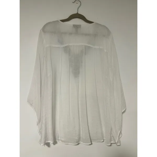 Alfani Boho 22W White Silver Sequin Beaded V-Neck Kimono Sleeve Tunic Top Womens - Image 7