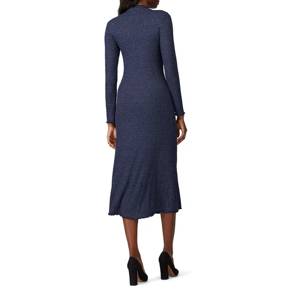 Rachel Pally Navy Metallic Ribbed Mara Maternity Long Sleeve Midi Dress Size S - Image 3