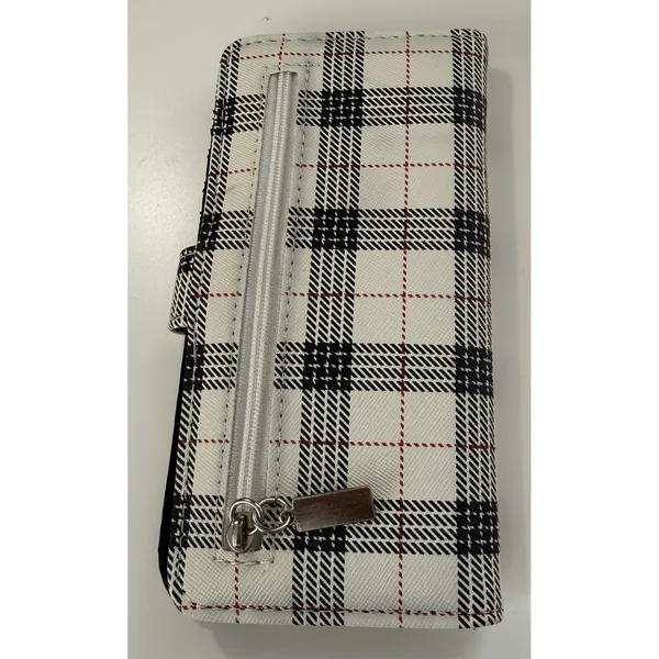 White Plaid Tartan Small Bifold Wallet Snap Pocket ID Window‎ Minimalist NEW - Image 2