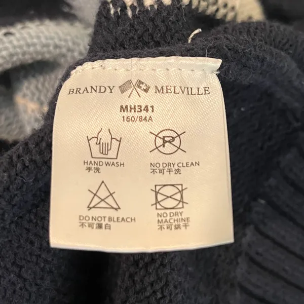 Brandy Melville Argyle V Neck Sweater Cardigan Blue White OS Cropped Preppy - Image 5