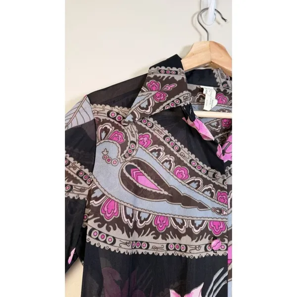 Vintage 70s Women’s Shirt Paisley Gogo Mod‎ Disco Hippie Button Sheer Size Med - Image 4