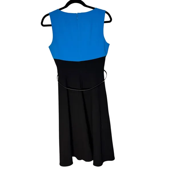 Calvin Klein Color Block‎ Sheath Dress Sleeveless Career Belted Blue Black - Image 7