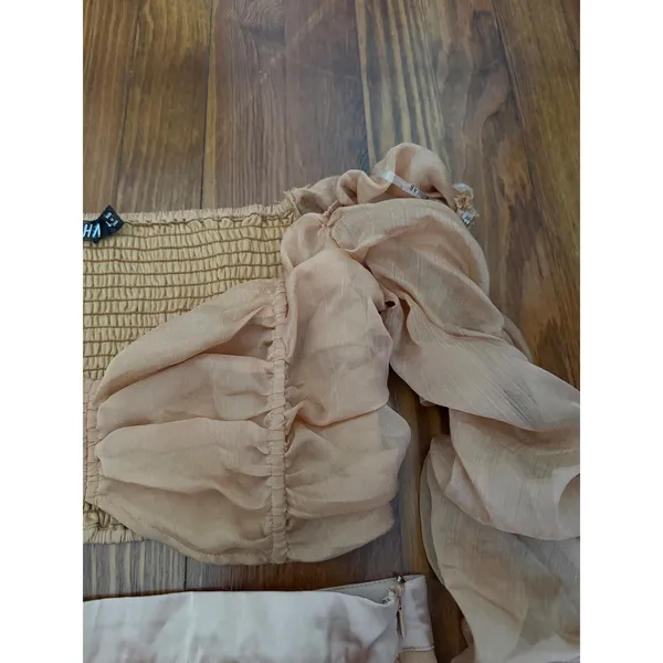 Rehab Women Champagne Ruched 2 Piece Set Crop Top Midi Skirt Size L‎ - Image 8