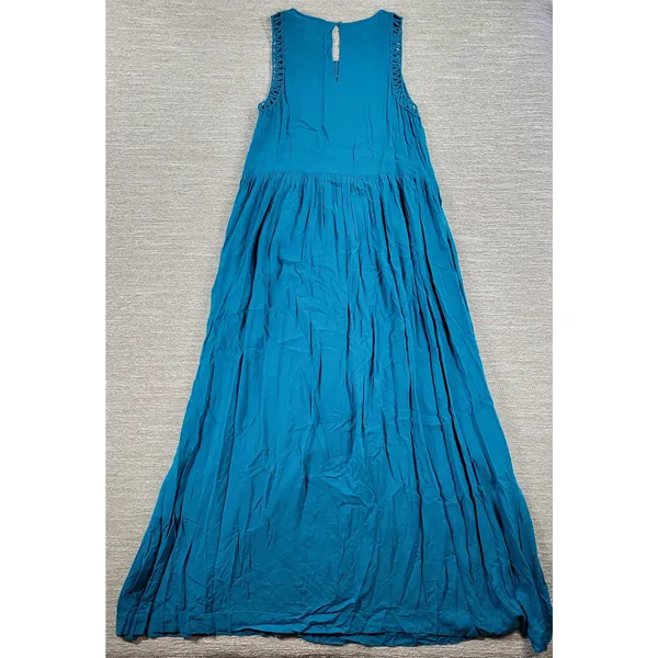 Anthropologie x Mermaid Macrame Maxi Dress M Blue Rayon Flowy Coastal Vacation - Image 7