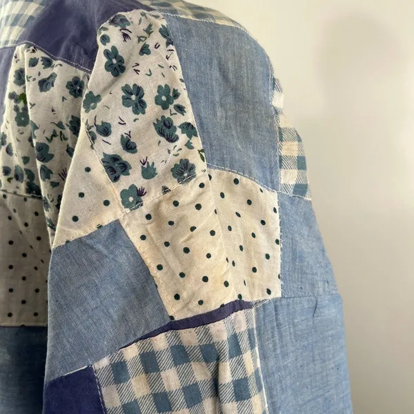 Patchwork Bomber Jacket by Tangibles Blue Cotton Florals Gingham Size M - Image 7