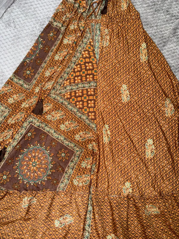 Indian Silk Halter Maxi Dress Brown - Image 6