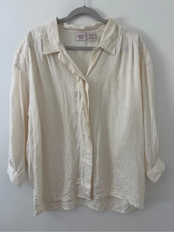 Signature Silk Paisley Textured Neutral Quiet Luxury Old Money Button Down XL - Image 2