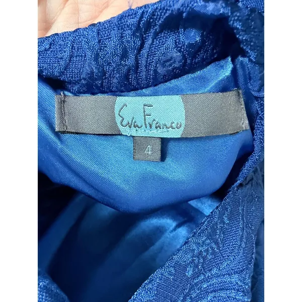 Eva Franco Cocktail Dress Womens 4 Blue Jacquard Criss Cross Back Fit &‎ Flare - Image 6