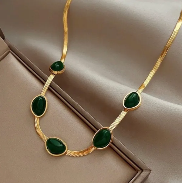18K Gold Plated Emerald Chain Necklace for Women,Luxury Emerald Necklace - Image 5