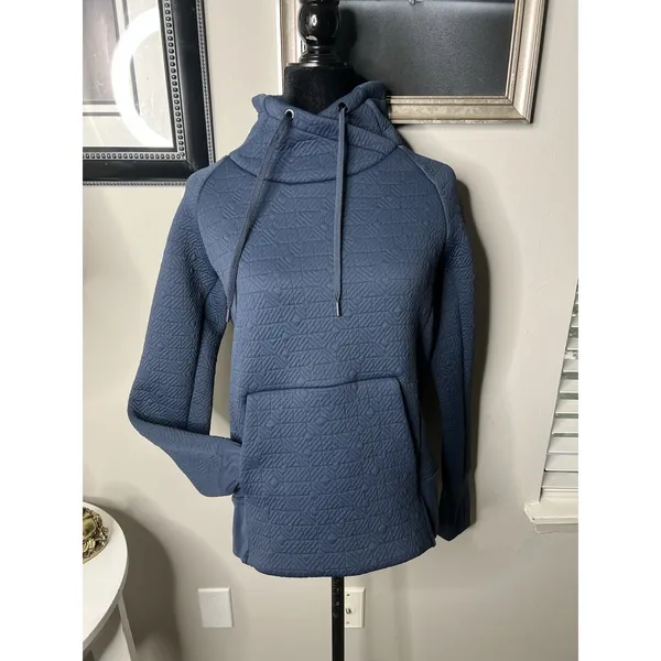 Athleta Sweatshirt Jacquard Elevation Blue Textured Mock Neck Pullover Sz. S - Image 8
