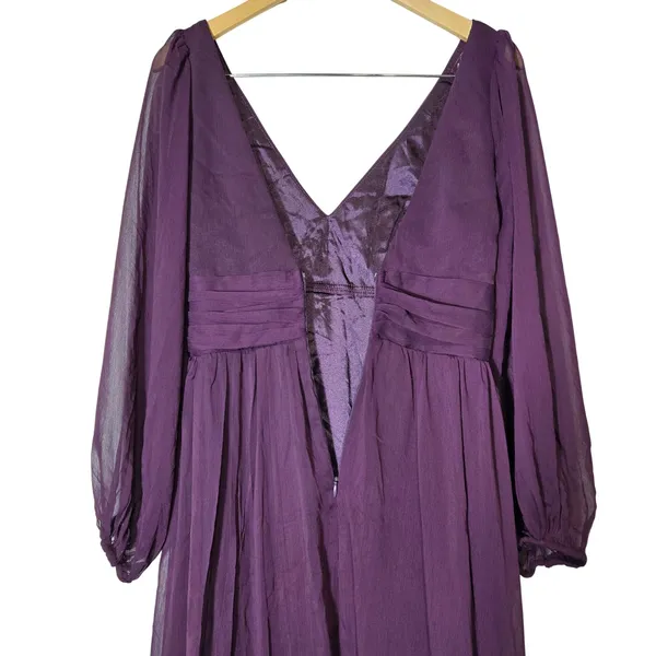 Lulus Enchant My Love Dark Purple V-Neck Long Sleeve Maxi Dress Small - Image 5