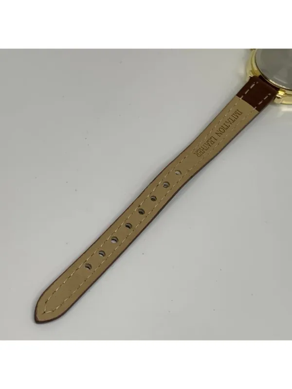 FMD Women’s watch gold tone 25mm quartz analog brown leather band running - Image 7