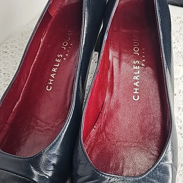 Charles Jourdan Paris VINTAGE blue leather slip on heels pumps sz 7.5 - Image 4