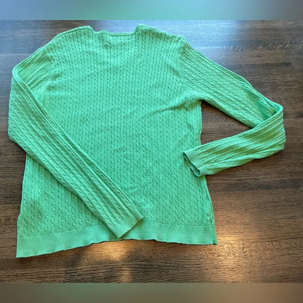 Ashworth Green Sweater Cotton Cable Knit Thin Classic Preppy size Large - Image 2