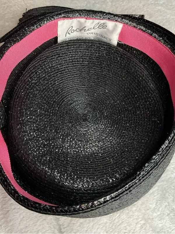 Vintage Rochelle Originals Black Straw Boater Hat | Classic Elegant Bow - Image 6