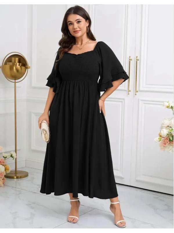 NEW Plus Size Smocked Square Neck Short Sleeve Dress 1X - Image 6