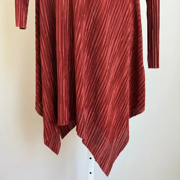 ASOS Boho Relaxed Witchy MobWife Lagenlook Plisse Asymmetric Dress‎ 10 Rust Red - Image 3