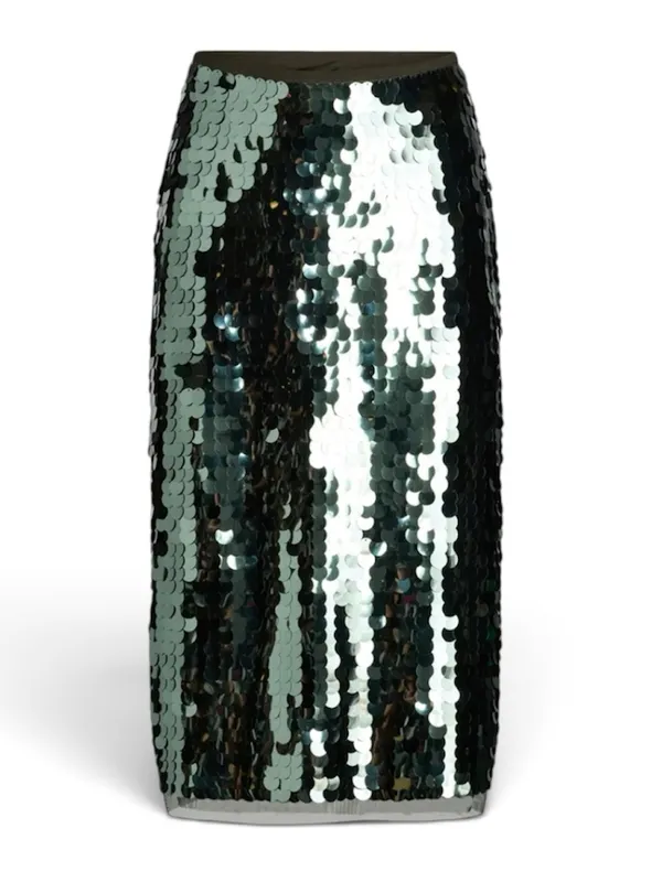 Scoop Olive Green Large Sequin Stretch Low Rise Midi Skirt Size Small NWT - Image 2