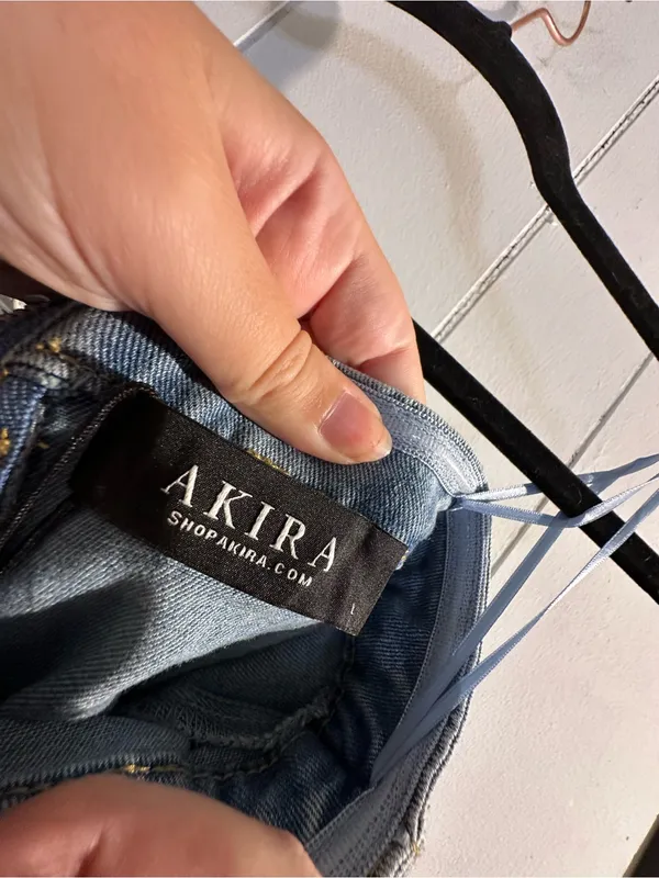 AKIRA NWT Embellished Rhinestone Light Blue Denim Mini Dress - Image 3