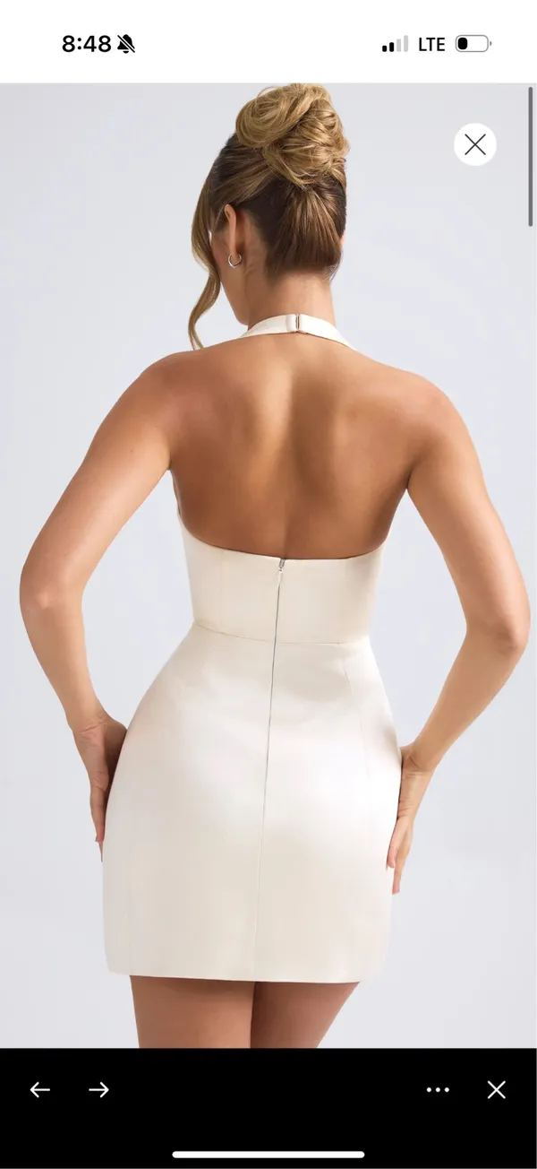 Harmonia Halterneck Structured Tulip Mini Dress in Ivory - Image 2