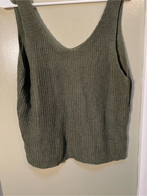 Women’s Size Large Sleeveless Sweater Reversible Scoop Neck V-Neck Knit Green - Image 7