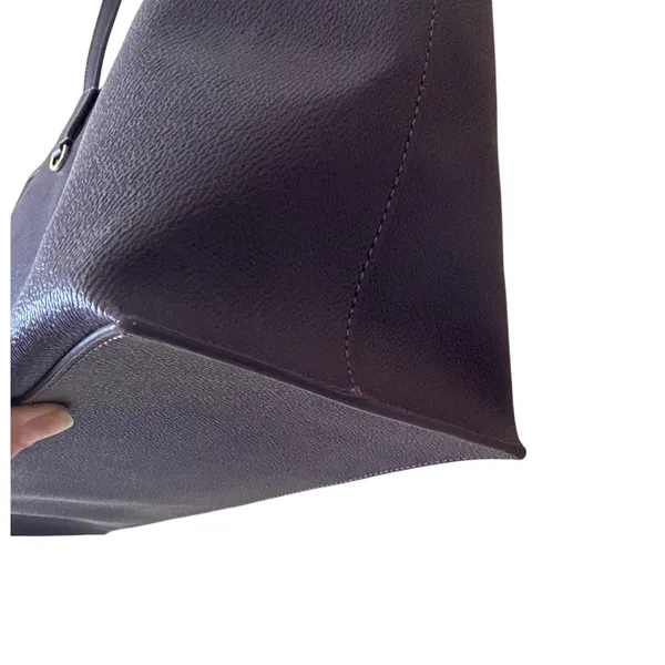 Tory‎ Burch Purple Pebbled Leather Tote Bag Large Double T Logo Work Office - Image 5