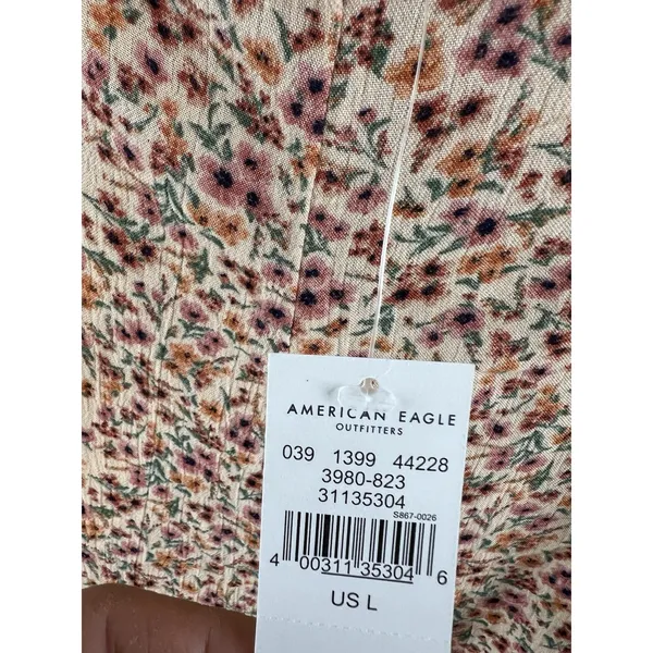 NWT AMERICAN EAGLE Floral Jumpsuit Romper L Smocked Back Pockets Boho - Image 7