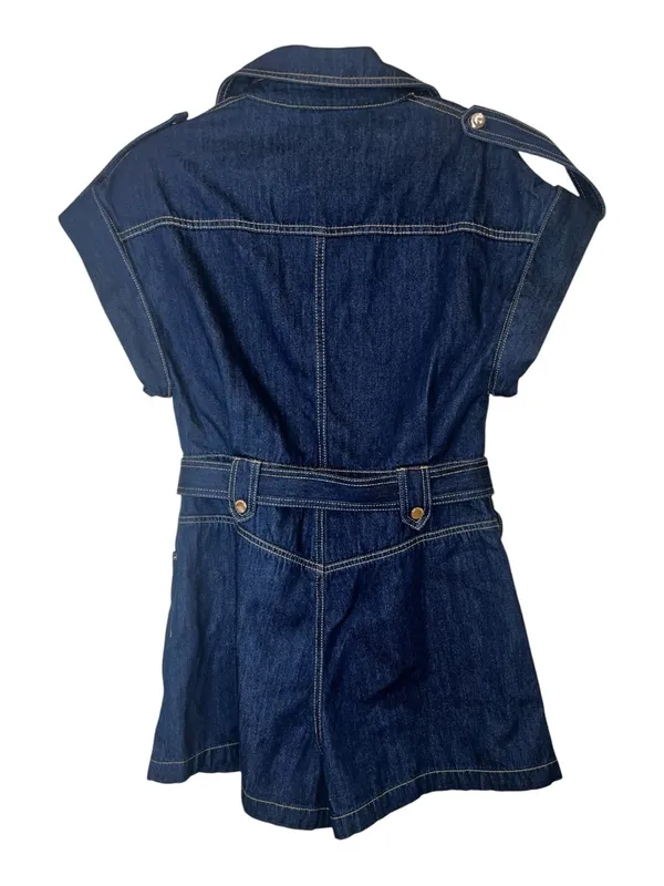 Commense Denim Belted Collar Romper NWT Navy Relaxed Fit Belted Shorts Medium - Image 5