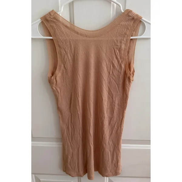 T by‎ Alexander Wang Ribbed Tank Top Nude Peach Viscose Scoop Neck Small - Image 3