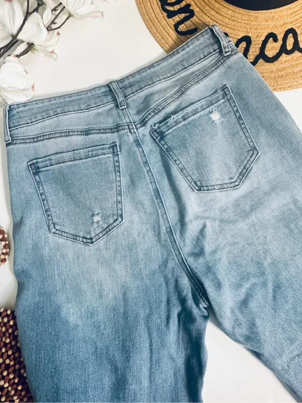 Abound Light Wash Distressed Raw Hem Wide Leg Jeans Size 28 - Image 4