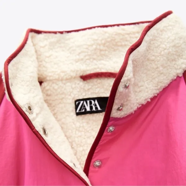 Zara Cropped Shearling Retro Colorblock Jacket M - Image 12
