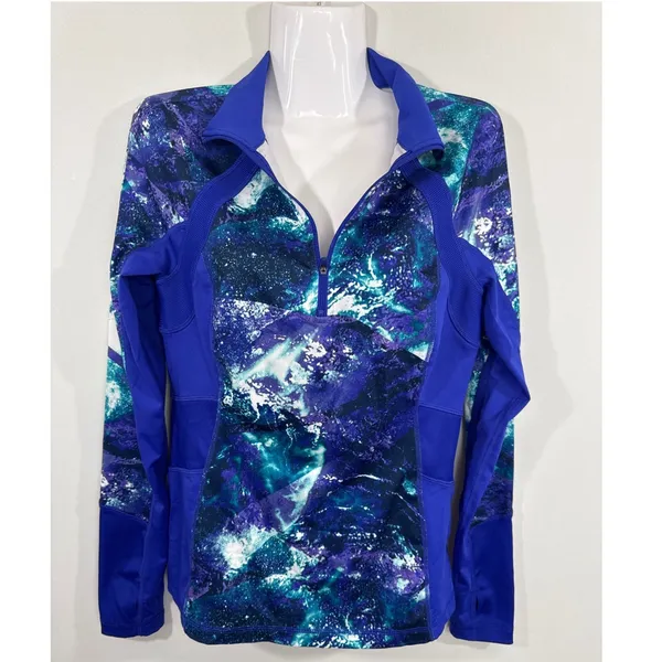 Tek Gear DryTek Womens Small‎ Blue Purple Galaxy Print Quarter Zip Pullover Top - Image 2