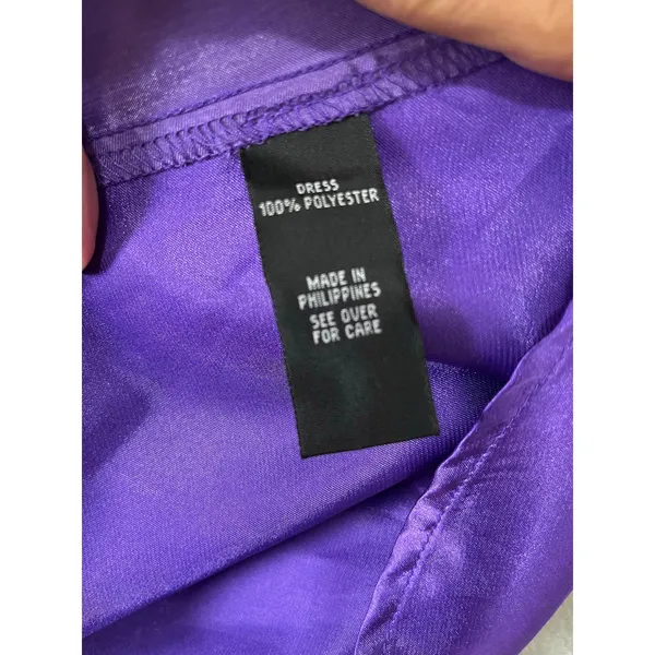 Vintage Y2K Purple One Shoulder Paisley Satin Party Dress Ruffle Mini‎ Dress Med - Image 7