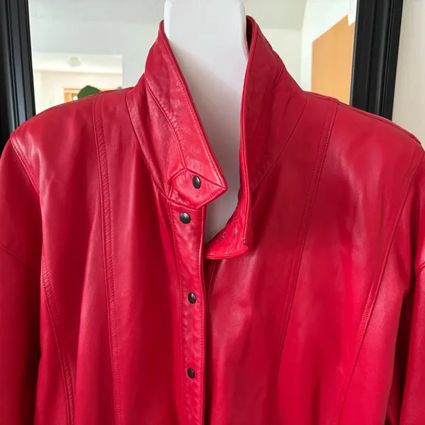Y2K Red Leather Oversized Jacket Size L - Image 2
