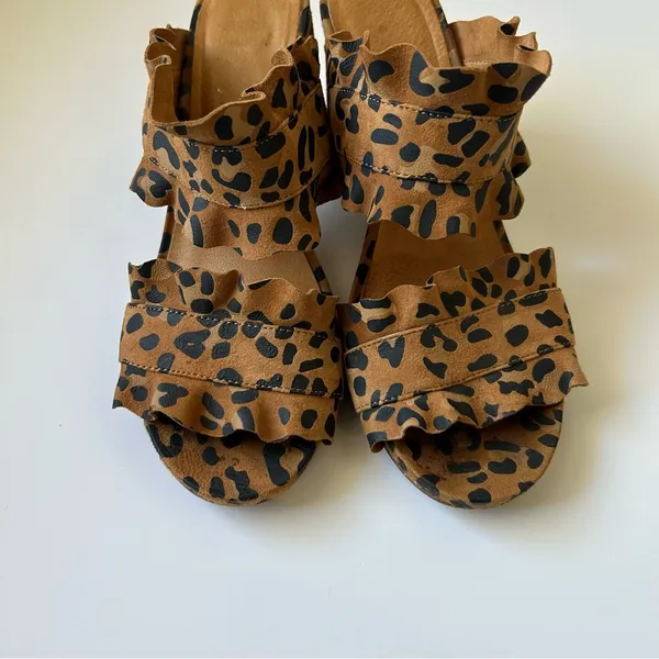 Free People Rosie Ruffle Block Heels in Leopard Print - Image 6