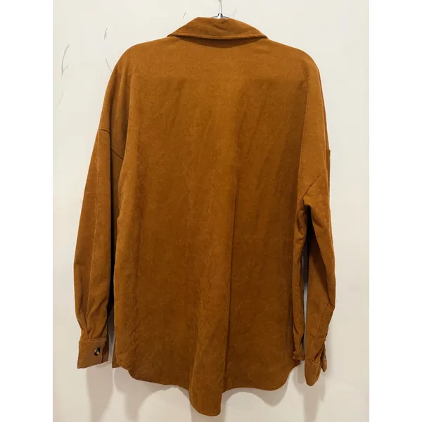 SHEIN Womens XL Corduroy Button Down Shirt Brown Oversized Shacket Long Sleeve - Image 3