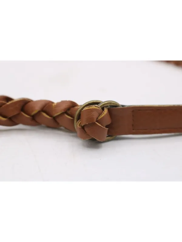 Brown Braided Vegan Leather Belt Thin w/ Ring Closure Boho Cottagecore Y2K Retro - Image 4