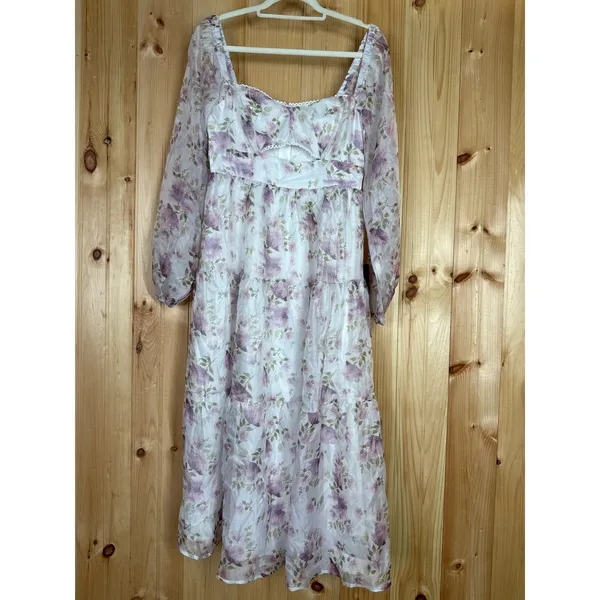 NWT Lulus Radiant Afternoon Ivory Floral Cutout Tiered Midi Dress Wedding Size S - Image 2