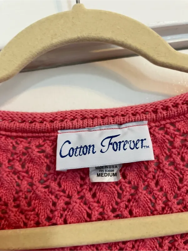 Vintage Pink Knit Button front Cardigan cotton women’s size medium chunky - Image 4