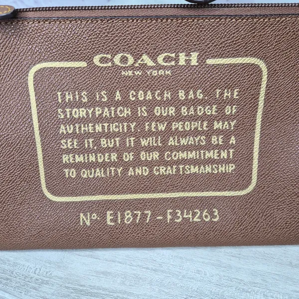 COACH F34263 Large Storypatch Creed Wristlet Pouch Saddle Tan Brown Zip Clutch - Image 3