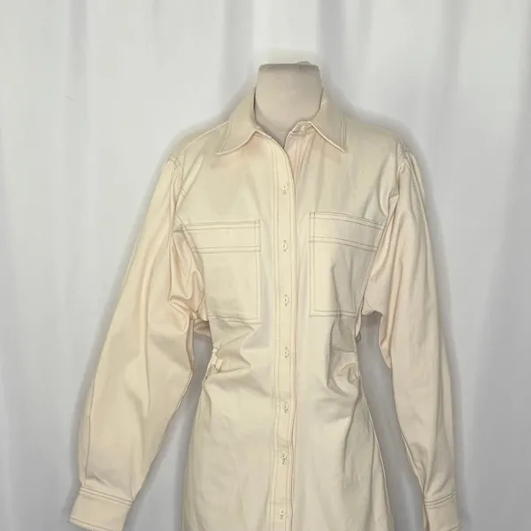 ZARA Natural Cream Shirtdress Mini Shirt Dress Buttons Pockets Twill Small - Image 3